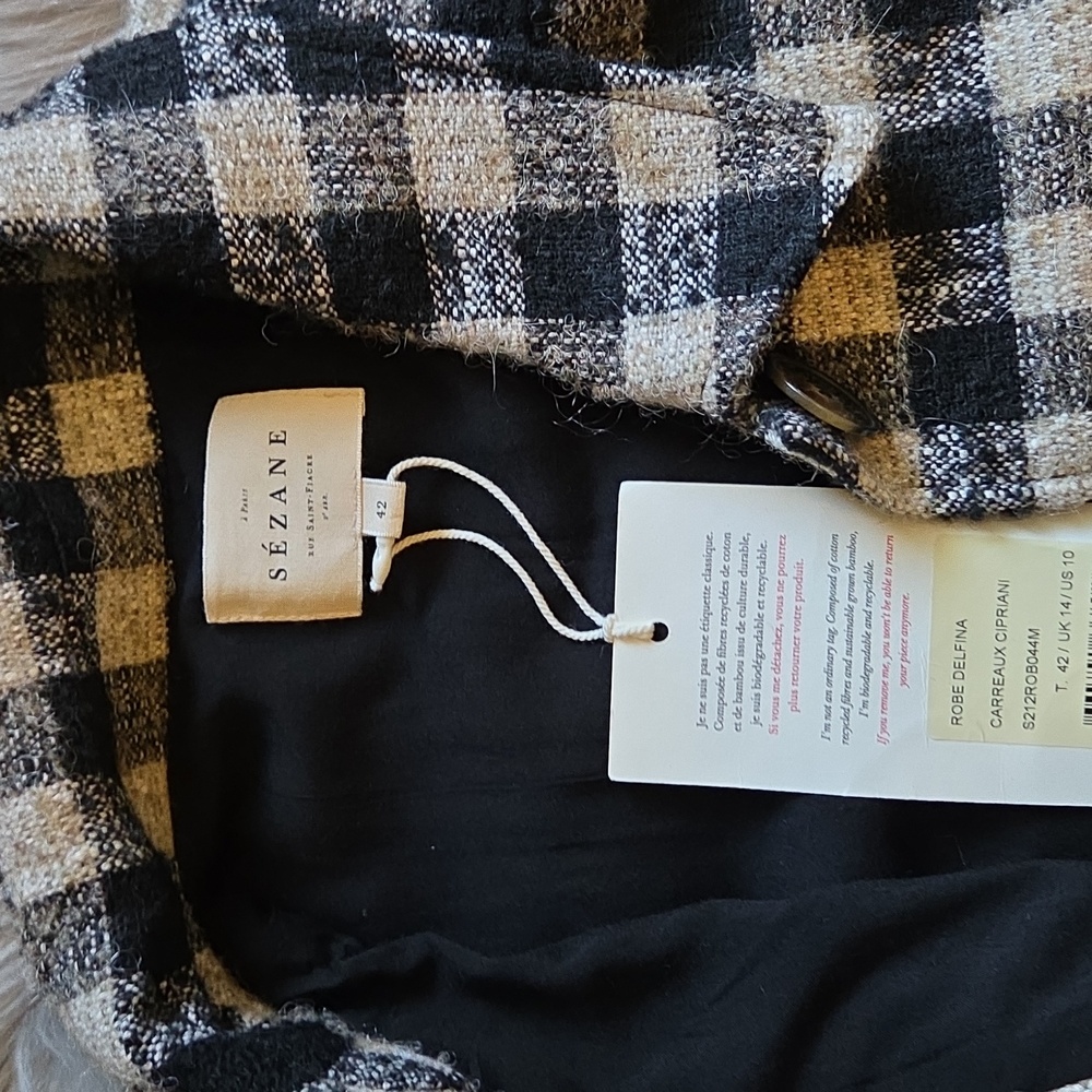 Nwt! Sezane Delfina Dress Black And White Checks Wool/alpaca/mohair - Picture 8 of 13